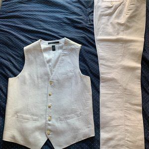 Men's white Perry Ellis linen-cotton blend pants (34x34) and vest (M), like new!